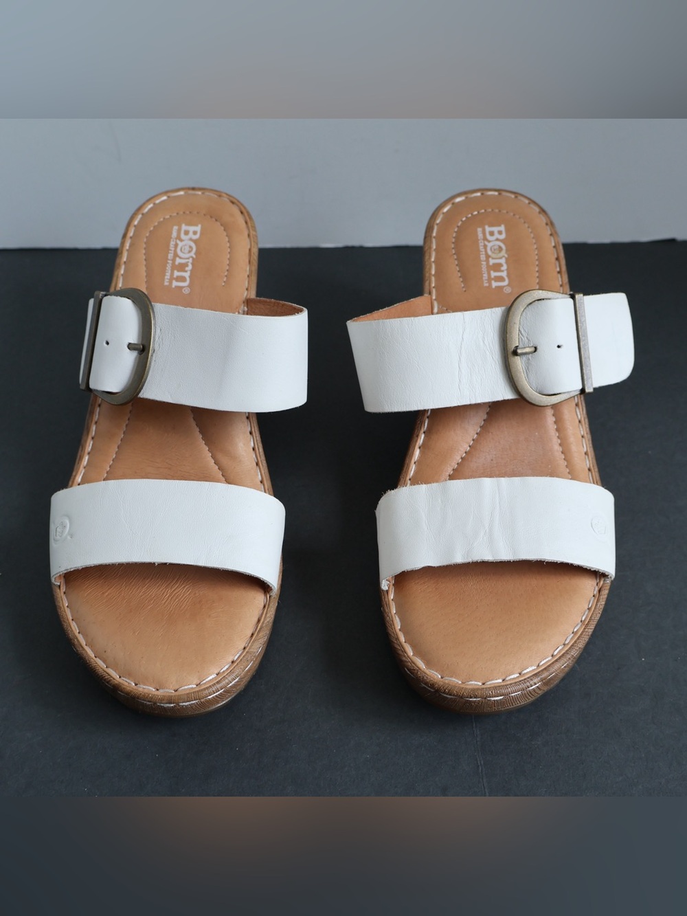 Born Emily White Leather Wedge Sandals Size 8M - Picture 3 of 12